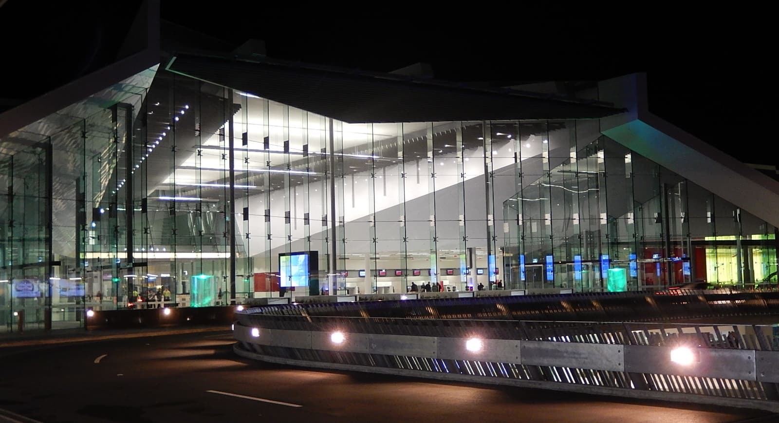 Canberra Airport terminal illuminated at night